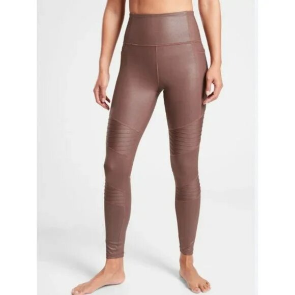 Athleta Pants - Athleta Pink Rose Gold Shimmer Inclination Moto Tight Leggings